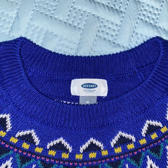Old Navy fair isle pattern knit Crew Neck Pullover sweater ladies Navy medium - Picture 8 of 8